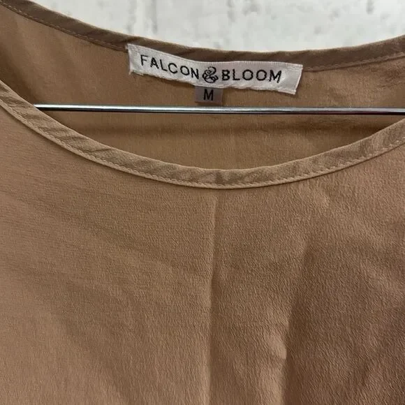 Falcon & Bloom Brown Silk Long Sleeve Dress with Lace - Size Medium - LIKE NEW